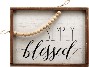 Simply Blessed White Washed Pine Wood Signs with Wood Beads|Wood Framed Farmhouse Wall Hanging Decor|Rustic Wood Wall Sign Plaque