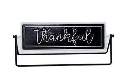 Thankful/Grateful Rotating Metal Tabletop Decor- Embossed Metal Words Modern Freestanding Sign Decor- Black/White- 12 x 3.125 x 4.875 inches