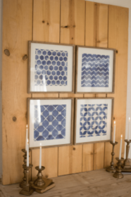 Set Of 4 Blue Block Geometric Prints Under Glass 19.5" X 19.5"T Each
