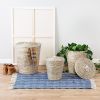 Natural and White Seagrass Accent Tall Basket Set with Lids (Set of 3)