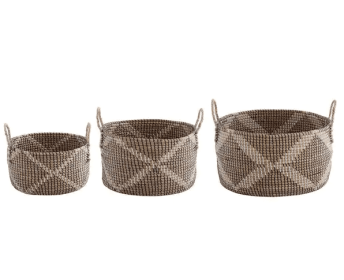 Multicolor Natural Woven Decorative Baskets (Set of 3)