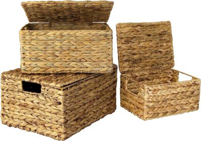 Rectangular Seagrass Storage Baskets with Lids (Set of 3)
