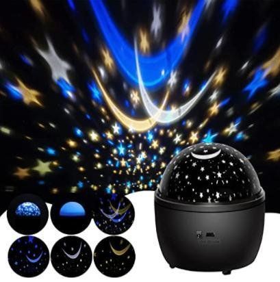 Children's starry sky projector; LED luminous projector; 360-degree rotating starry sky projector lamp with timer auto-off and USB cable; ideal decora