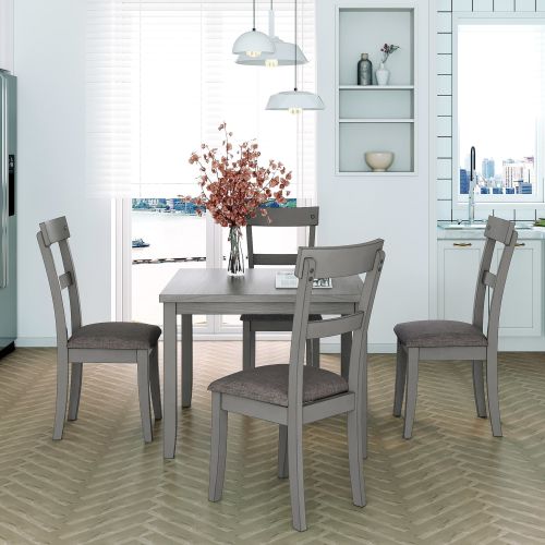 5 Piece Dining Table Set Industrial Wooden Kitchen Table and 4 Chairs for Dining Room (Grey) 5 Piece Dining Table Set Industrial Wooden Kitchen Table and 4 Chairs for Dining Room (Grey)