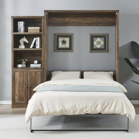 Queen Size Half Self-Close and Open Murphy Bed with 1 Side Cabinet Storage Shelf, Cabinet Space-Saving Bed Perfect for Guest Room, Bed Room