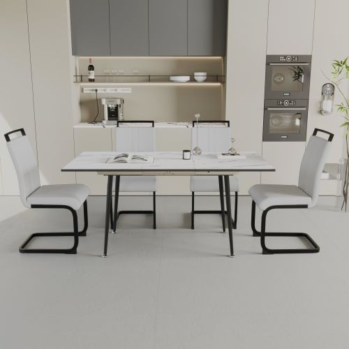 An expandable dining table set for 2-6 people