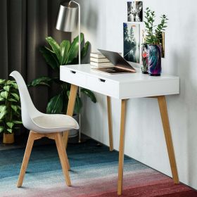 Writing Computer Desk; Laptop Notebook PC Workstation with 2 Drawers; Simple Study Makeup Vanity Table Modern Furniture for Home Office; White