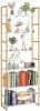 6 tier white and gold bookshelf; freestanding storage shelf with metal frame; tall organizer for living room