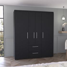 Bariloche Wardrobe, Multi-Section Storage with Hanging Rods, Shelves, and 2 Drawers