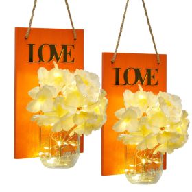 2 Packs LED String Light Vintage Mason Jar Wall Light with Artificial Flower LED Hanging Bottle Lights Retro Sconce for Loft Farmhouse Indoor Inside L