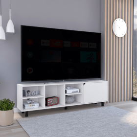 DEPOT E-SHOP Conquest Tv Stand for TV¬¥s up 70", Four Open Shelves, Five Legs, White