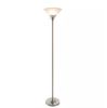 75.5" Brushed Silver Metal Torch Floor Lamp with Marble Glass Shade