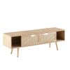 55.12" Rattan TV cabinet, double sliding doors for storage, adjustable shelf, solid wood legs, TV console for living room ,natural