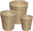 Natural and White Seagrass Accent Tall Basket Set with Lids (Set of 3)