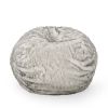 Negar 5 Foot Rounded Short Faux Fur Bean Bag, White and Gray