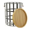 Round galvanized metal decorative basket with wooden lid (set of two)