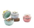 Ceramic Decoration Storage Box Round-shaped Pink Jewelry Box; White Flower