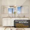 36x30inch Glossy Brushed Silver Rounded Corner Rectangle Wall Mirror For Bathroom Metal Frame Wall Mounted Bathroom Mirror Home Decor Corner Hangs Far