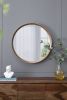 31.5" Round Pine Wood Mirror, Wall Mounted Mirror Home Decor for Bathroom Living Room