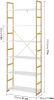 6 tier white and gold bookshelf; freestanding storage shelf with metal frame; tall organizer for living room