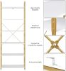 6 tier white and gold bookshelf; freestanding storage shelf with metal frame; tall organizer for living room