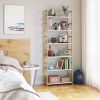 6 tier white and gold bookshelf; freestanding storage shelf with metal frame; tall organizer for living room