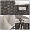 Laundry Basket 2 Sections Laundry Basket With Wheels Synthetic Rattan Wicker Hand Woven With Lid And Wheels; Collapsible Clothes Basket; Gray Laundry