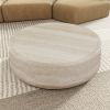 35.43'' Faux MARS Pattern Coffee Tables for Living Room Round Tea Faux Travertine Textured table for Living Room, No Need Assembly.