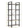 5 Tier Rustic Brown Shelf Wood and Metal Bookcase Vintage Industrial Bookshelf