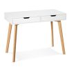 Writing Computer Desk; Laptop Notebook PC Workstation with 2 Drawers; Simple Study Makeup Vanity Table Modern Furniture for Home Office; White