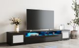 ON-TREND Rattan Style Entertainment Center with Push to Open Doors, 3-pics Extended TV Console Table for TVs Up to 90'', Modern TV Stand with Color Ch