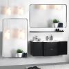 36x30inch Glossy Brushed Silver Rounded Corner Rectangle Wall Mirror For Bathroom Metal Frame Wall Mounted Bathroom Mirror Home Decor Corner Hangs Far