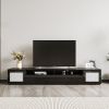 ON-TREND Rattan Style Entertainment Center with Push to Open Doors, 3-pics Extended TV Console Table for TVs Up to 90'', Modern TV Stand with Color Ch