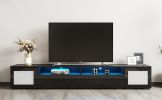 ON-TREND Rattan Style Entertainment Center with Push to Open Doors, 3-pics Extended TV Console Table for TVs Up to 90'', Modern TV Stand with Color Ch