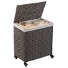 Laundry Basket 2 Sections Laundry Basket With Wheels Synthetic Rattan Wicker Hand Woven With Lid And Wheels; Collapsible Clothes Basket; Gray Laundry