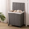 Laundry Basket 2 Sections Laundry Basket With Wheels Synthetic Rattan Wicker Hand Woven With Lid And Wheels; Collapsible Clothes Basket; Gray Laundry