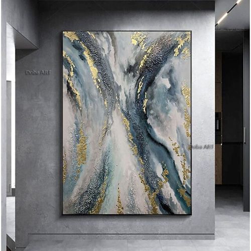 Handmade Oil Painting Canvas Wall Art Decoration Abstract Art Painting Gold Foil Streamer for Home Living Room hallway bedroom luxurious decorative pa